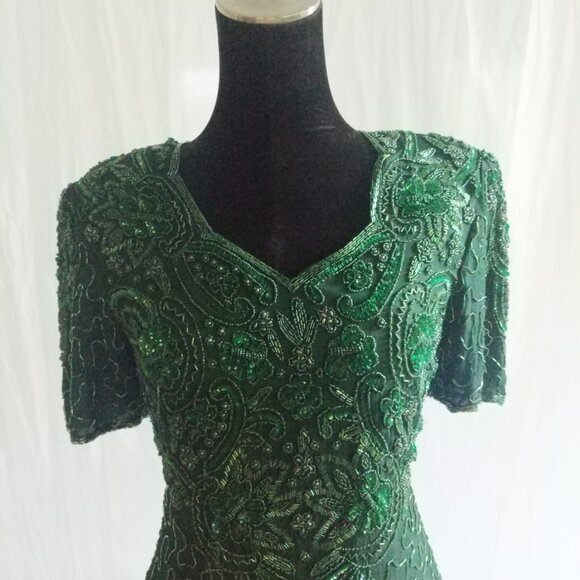 INCREDIBLE NOS 80's Green Sequin Stenay Cocktail Dress Size 6 - Picture 2 of 10